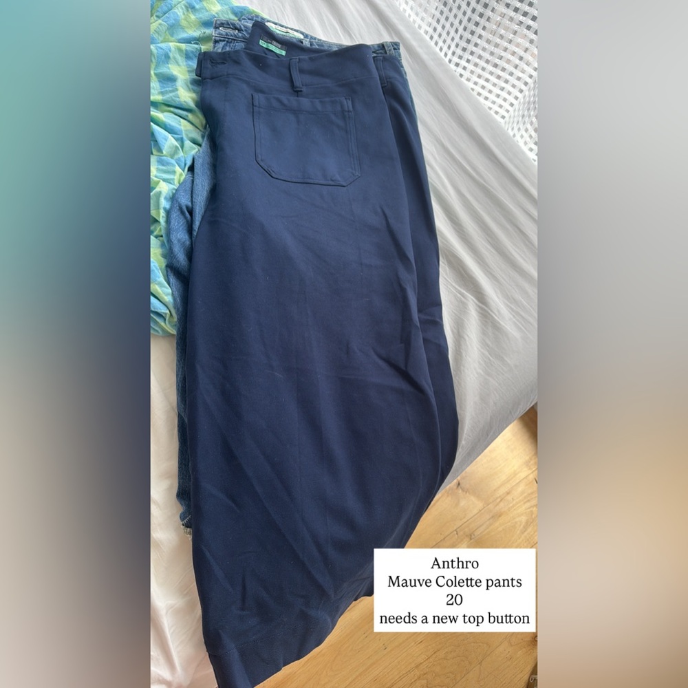 Anthro - Mauve Colette Pointe Pants - Navy Wide Leg Pants